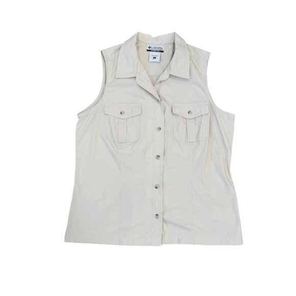 Columbia Womens tactical Beige Sleeveless Button-Front Vest Large 100% Cotton - Picture 6 of 6